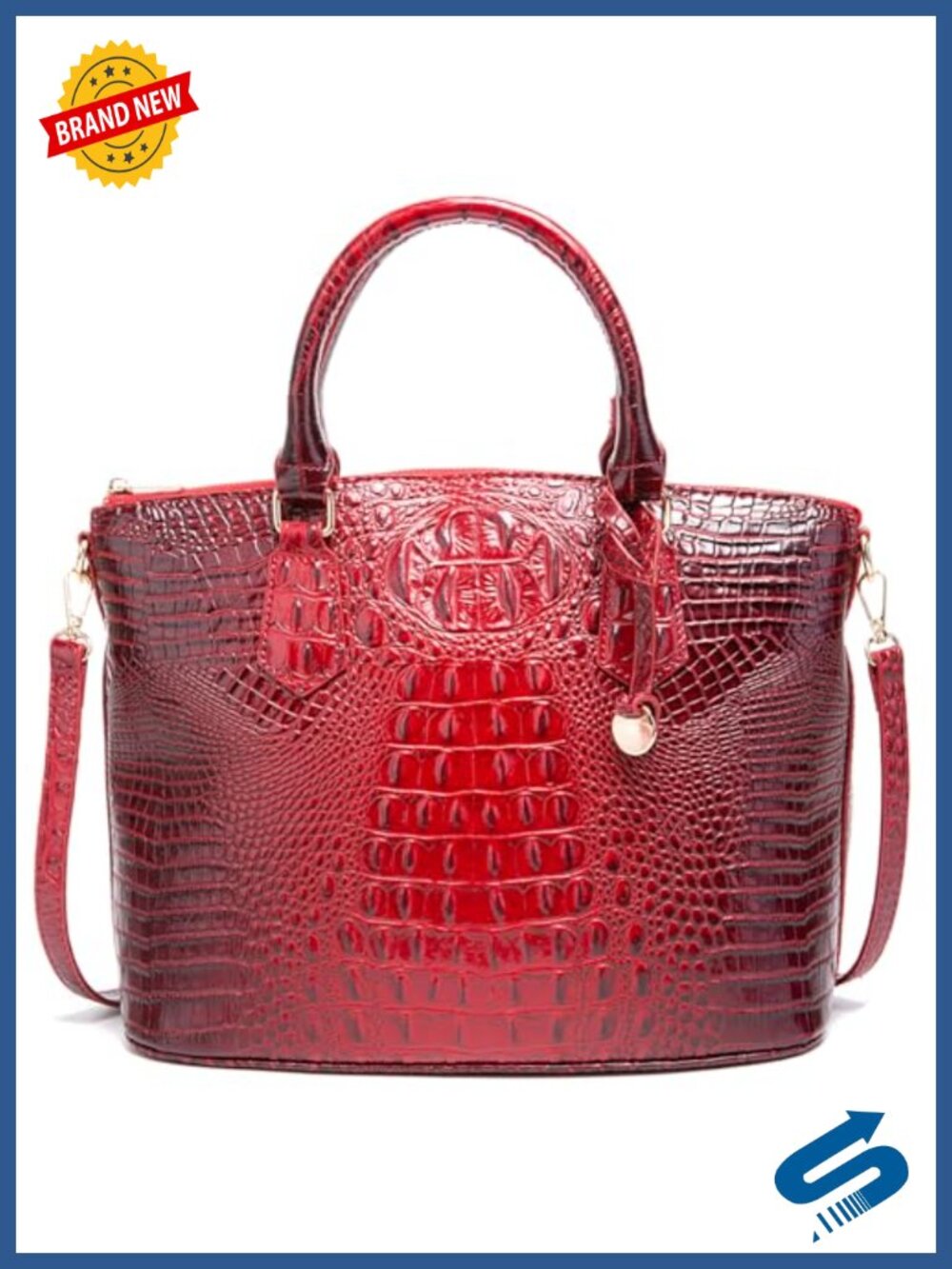 Vegan Leather Crocodile Satchel Handbag Tote with Shoulder Strap for Women